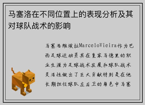 马塞洛在不同位置上的表现分析及其对球队战术的影响